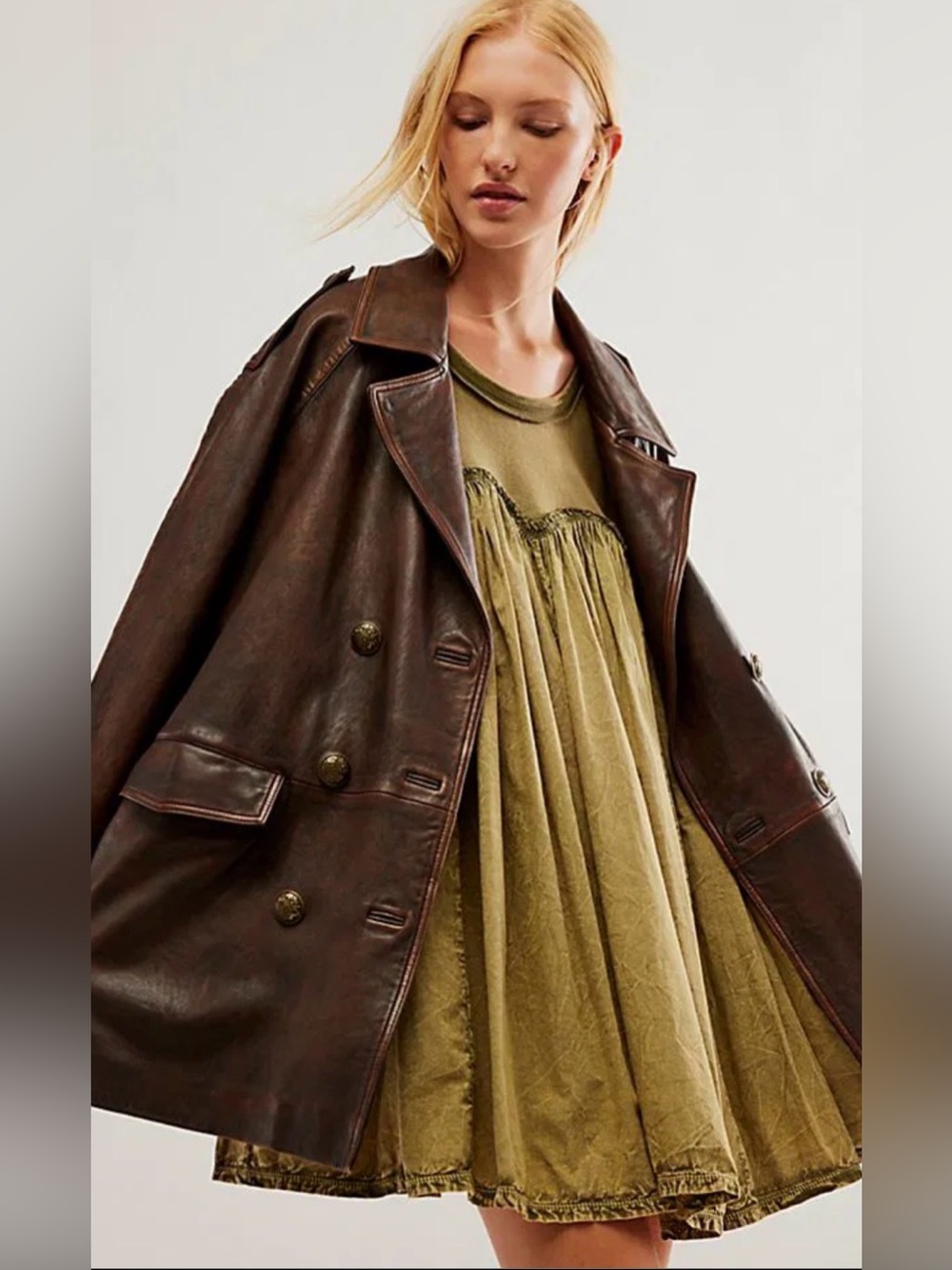 Free People Olive Green Short Babydoll Catalina Dress - Picture 3 of 4